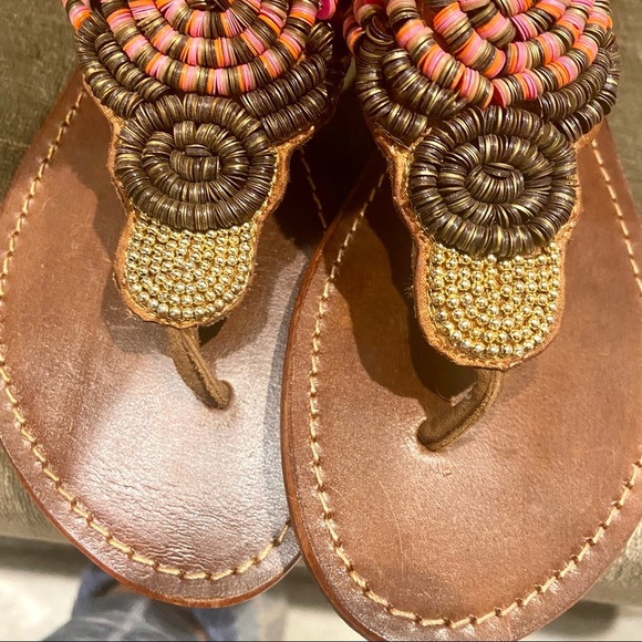 Steve Madden Beaded Pharaoh Thong Sandals Suede Leather - Picture 5 of 9